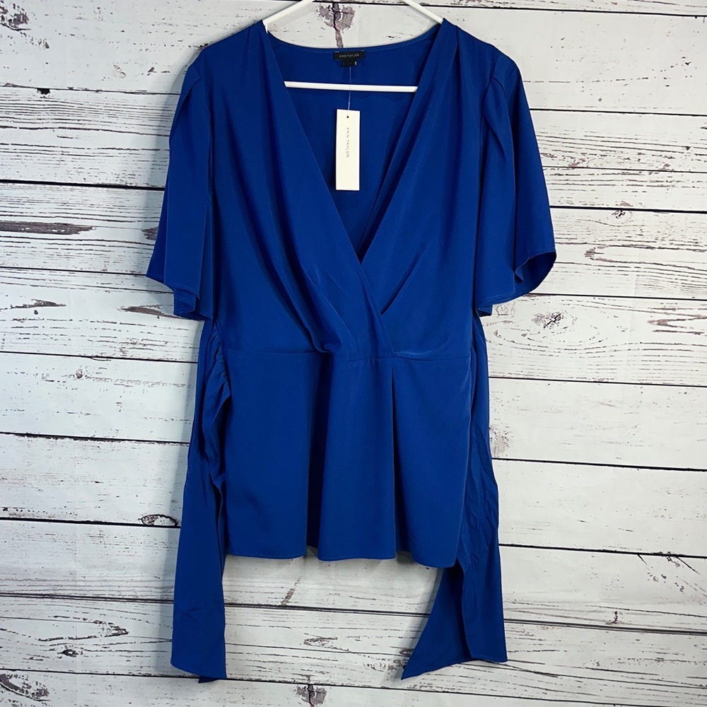 Ann Taylor Deep Blue Wrap Blouse